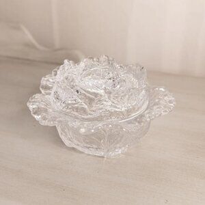 Vintage LE Smith Clear Glass Cabbage Leaf Lidded Dish